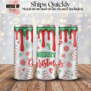 20oz Green & Red Christmas Tree Cake Stainless Steel Tumbler